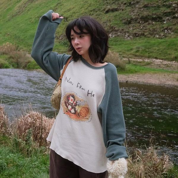 와플 스낵 프린트 티