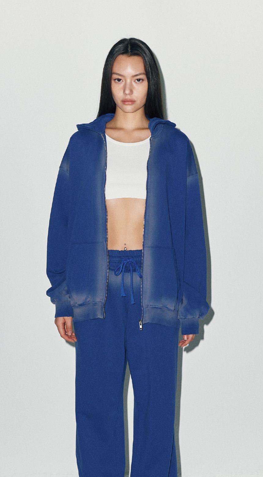 SELF-WASHING OVERSIZED HOOD ZIP-UP BLUE
