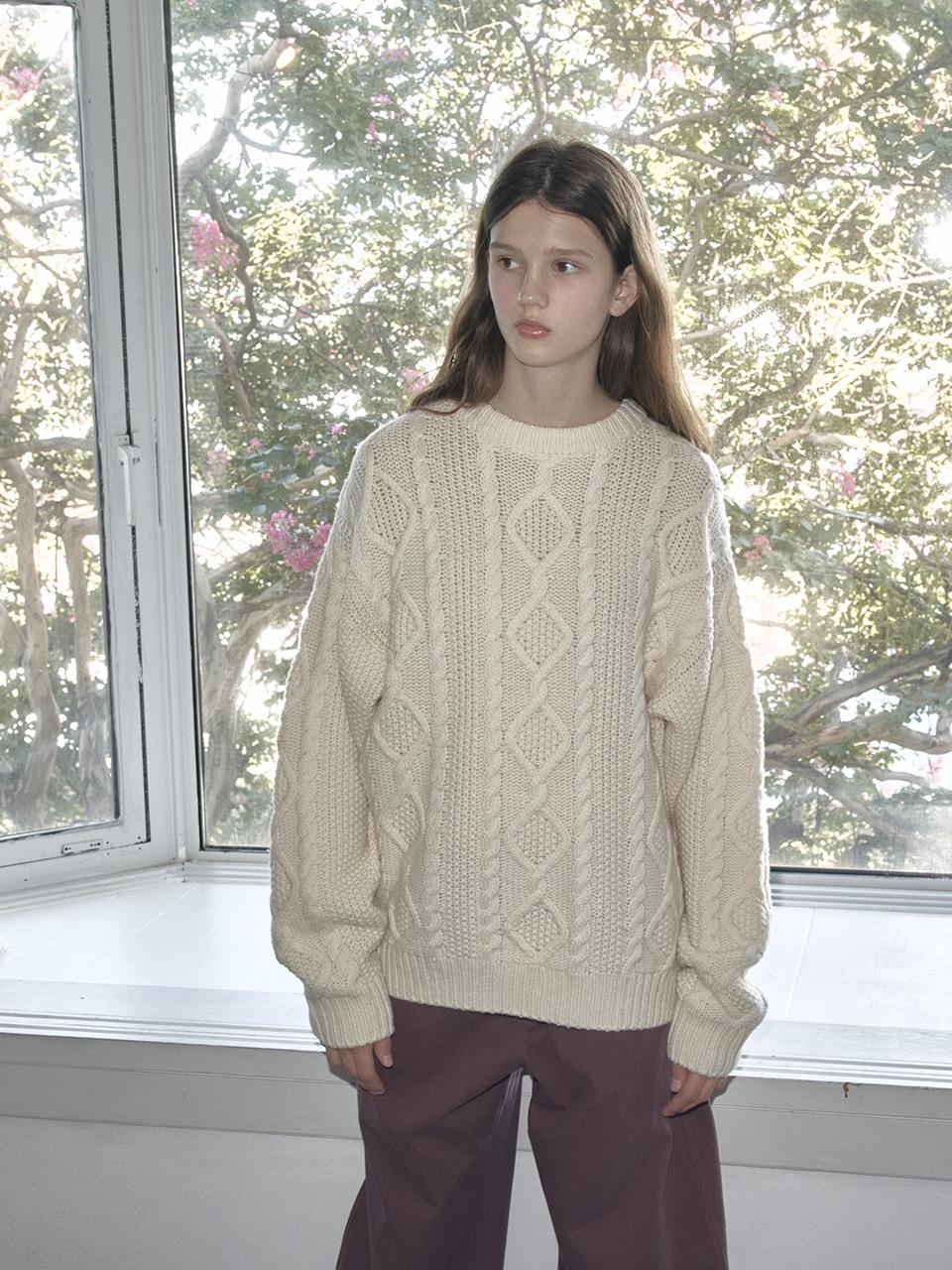 (3COLOR)FISHERMAN CABLE WOOL SWEATER