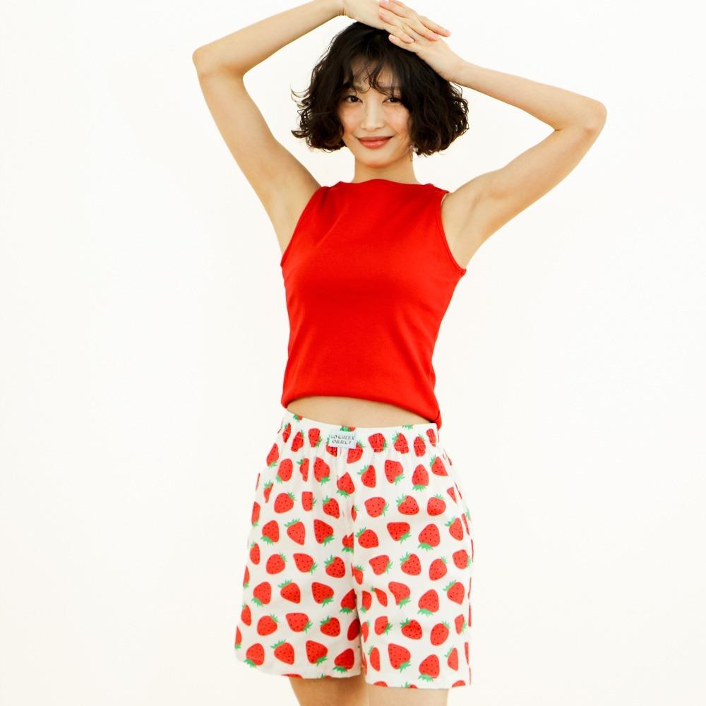 넉넉 편안한 순면 스트로베리 딸기 반바지 (화이트/핑크)
