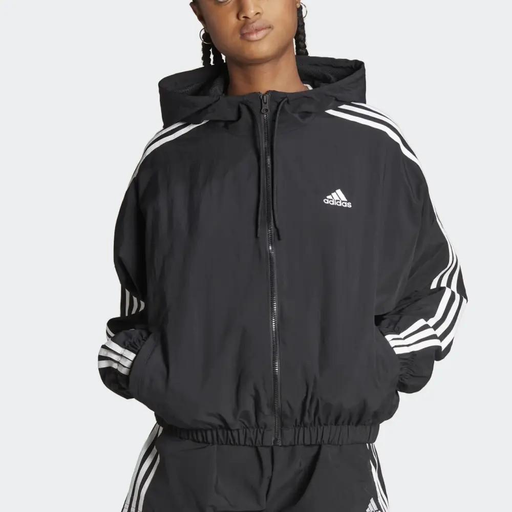 아디다스 에센셜 가벼운 나일론 우븐 여성 삼선 루즈핏 바람막이 윈드브레이커 재킷 블랙