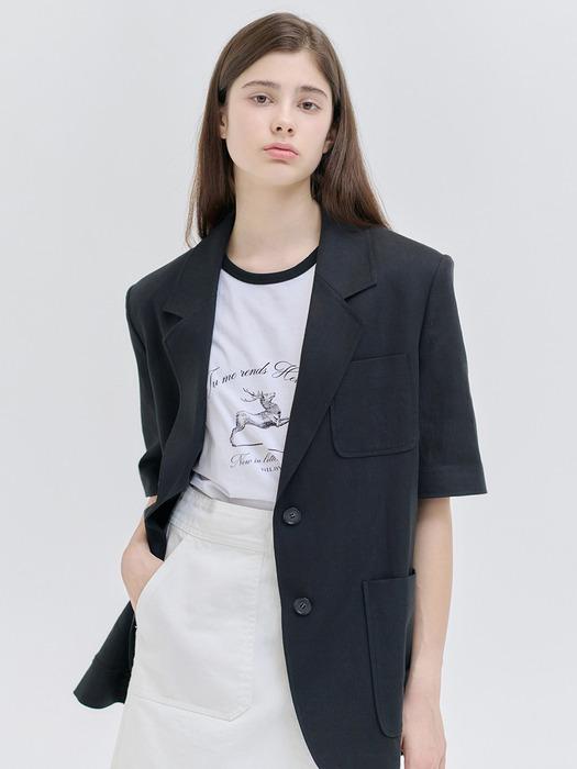 25MN linen half sleeve jacket [BK]