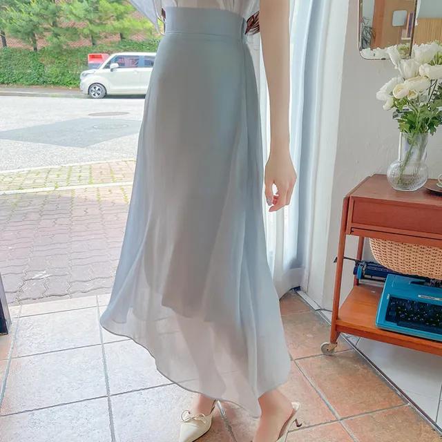 하늘하늘 시스루 허리밴딩 쉬폰 롱스커트 a3174