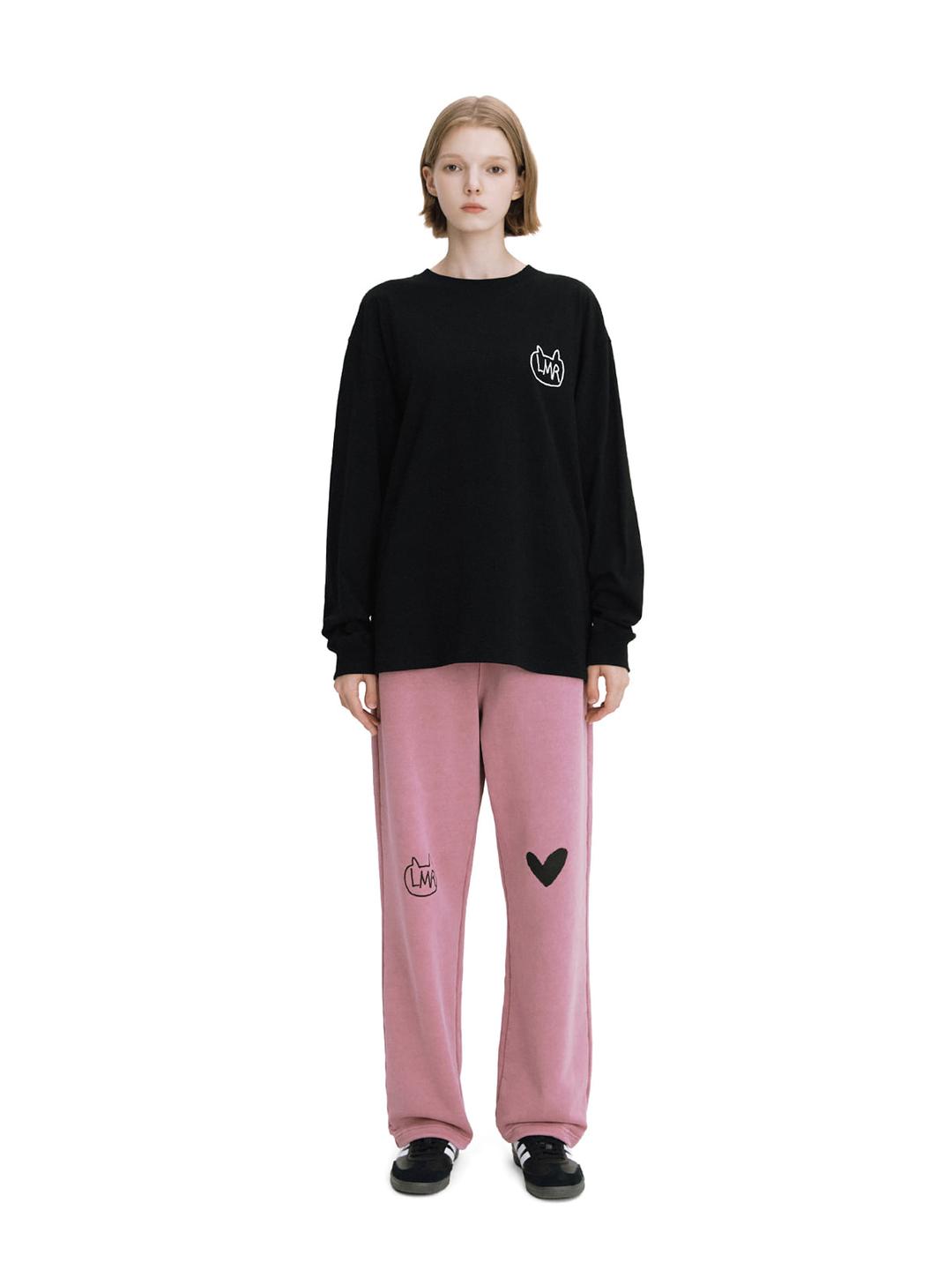 심볼 로고 하트 드로잉 다잉 스트링 스웻팬츠 PINK