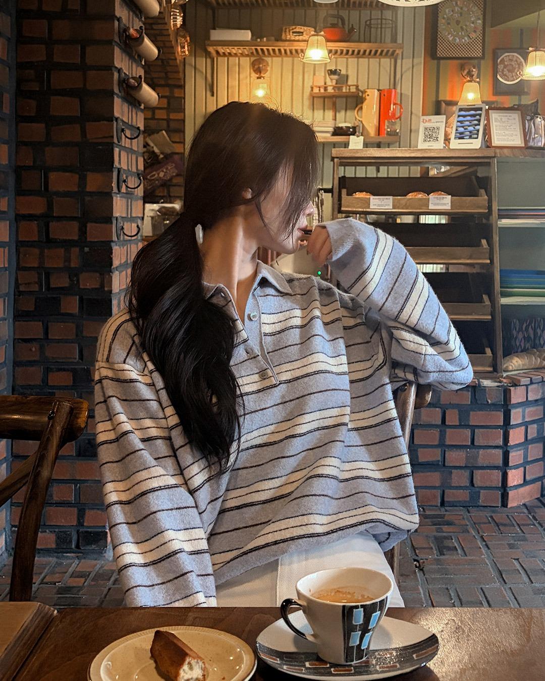 [무료배송]벤숀 스트라이프 카라 니트