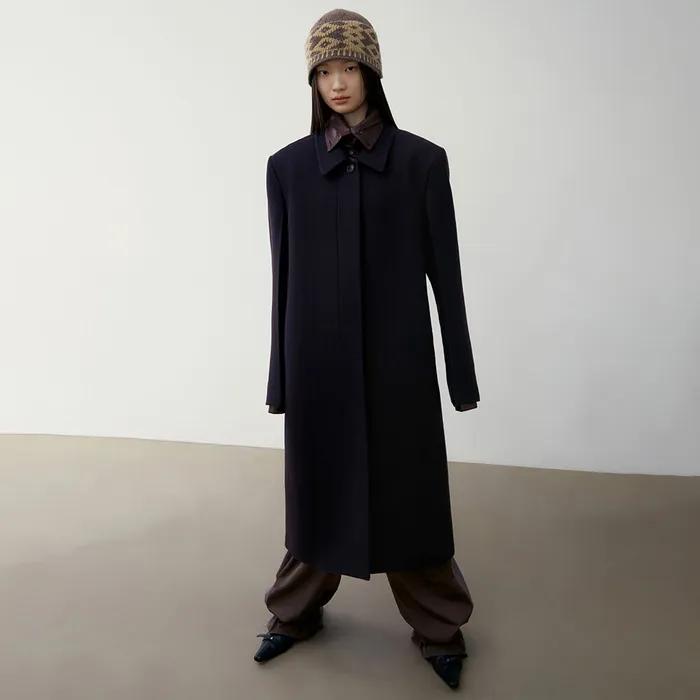 WOOL TWILL SINGLE MAC COAT_BLACK PURPLE_LW244CT08BP