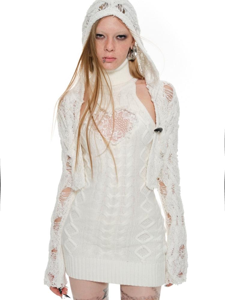 Cable Knit High-neck Dress