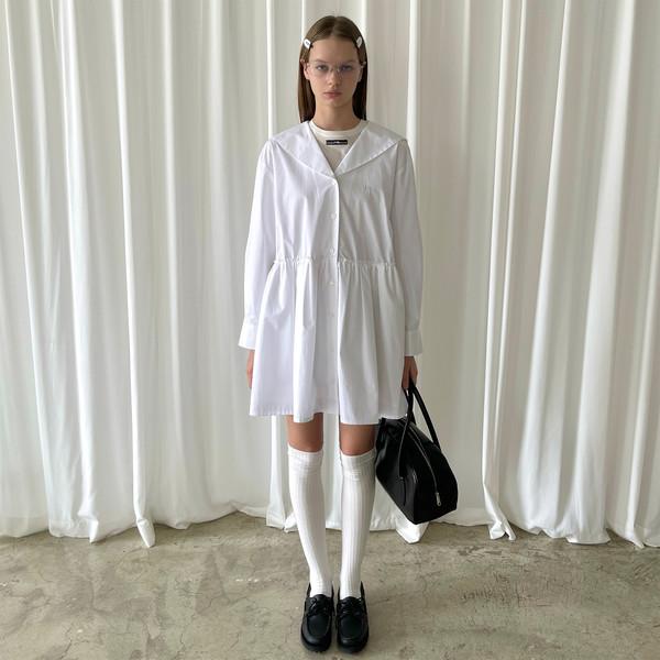 PFF GIRL White Ribbon Sailor Collar Long Sleeve Dress