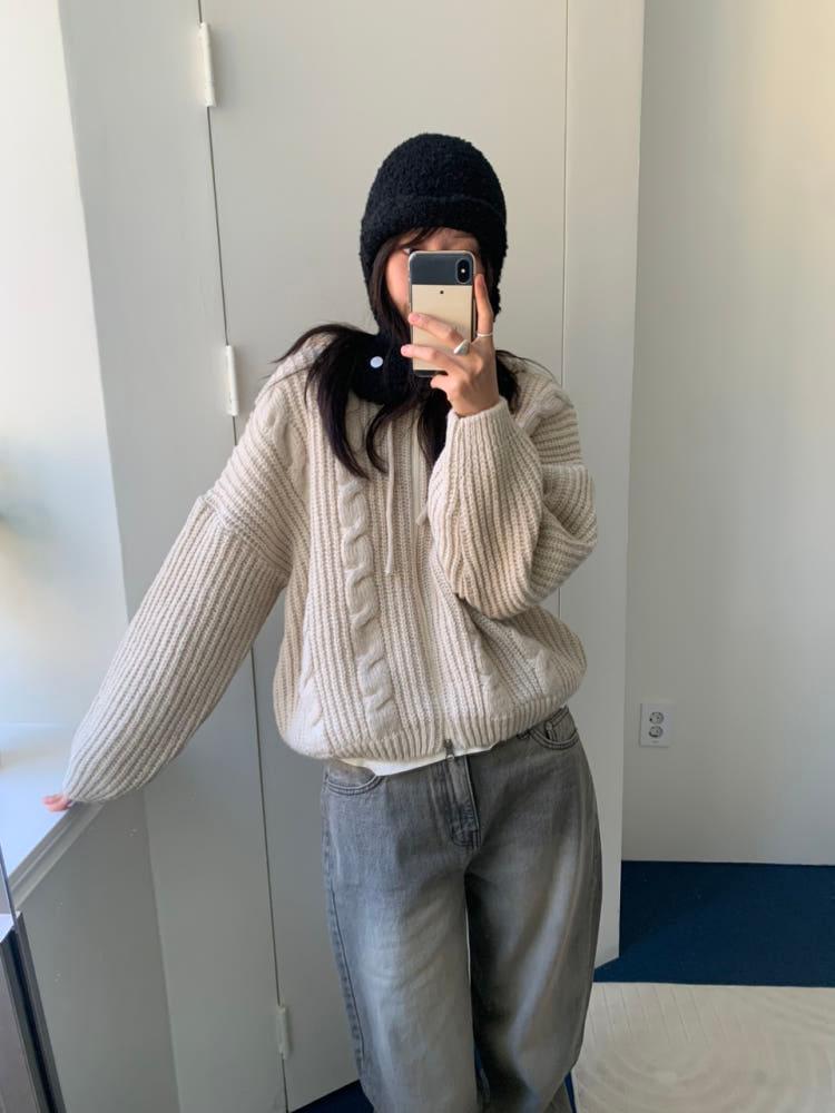 크베 꽈배기 투웨이 니트 후드집업 5colors