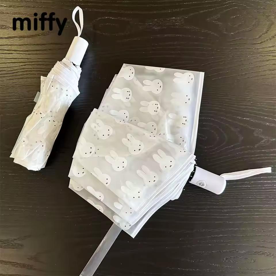 Miffy 서리로 덥은 투명 우산 사랑스러운 학생 완전 자동 휴대용 어린이 만화 접는 우산