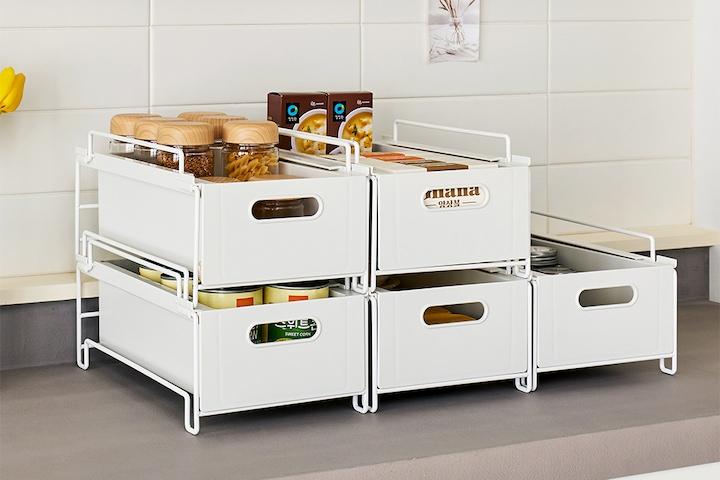 적층형 슬라이딩 정리함 수납 펜트리 주방 선반 1단