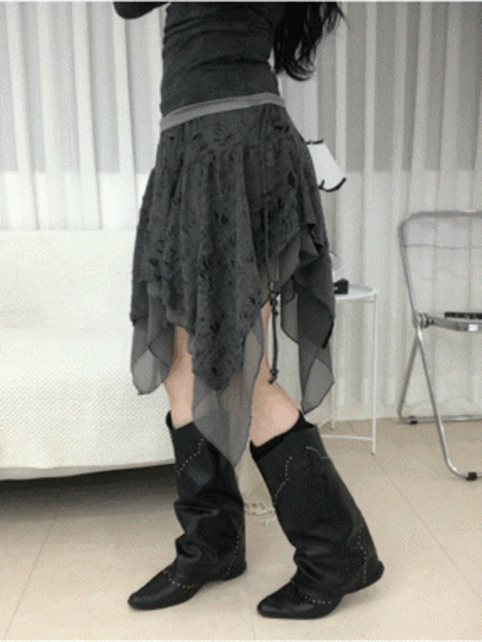 Vintage Bead Unbalance Skirt (3 colors)