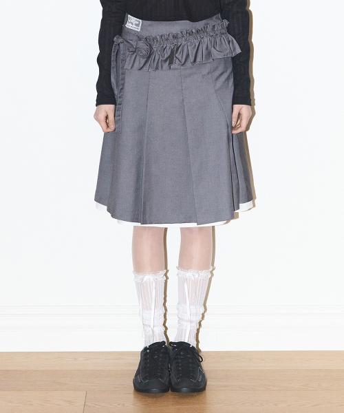 플레르 플리츠 미디 스커트 차콜