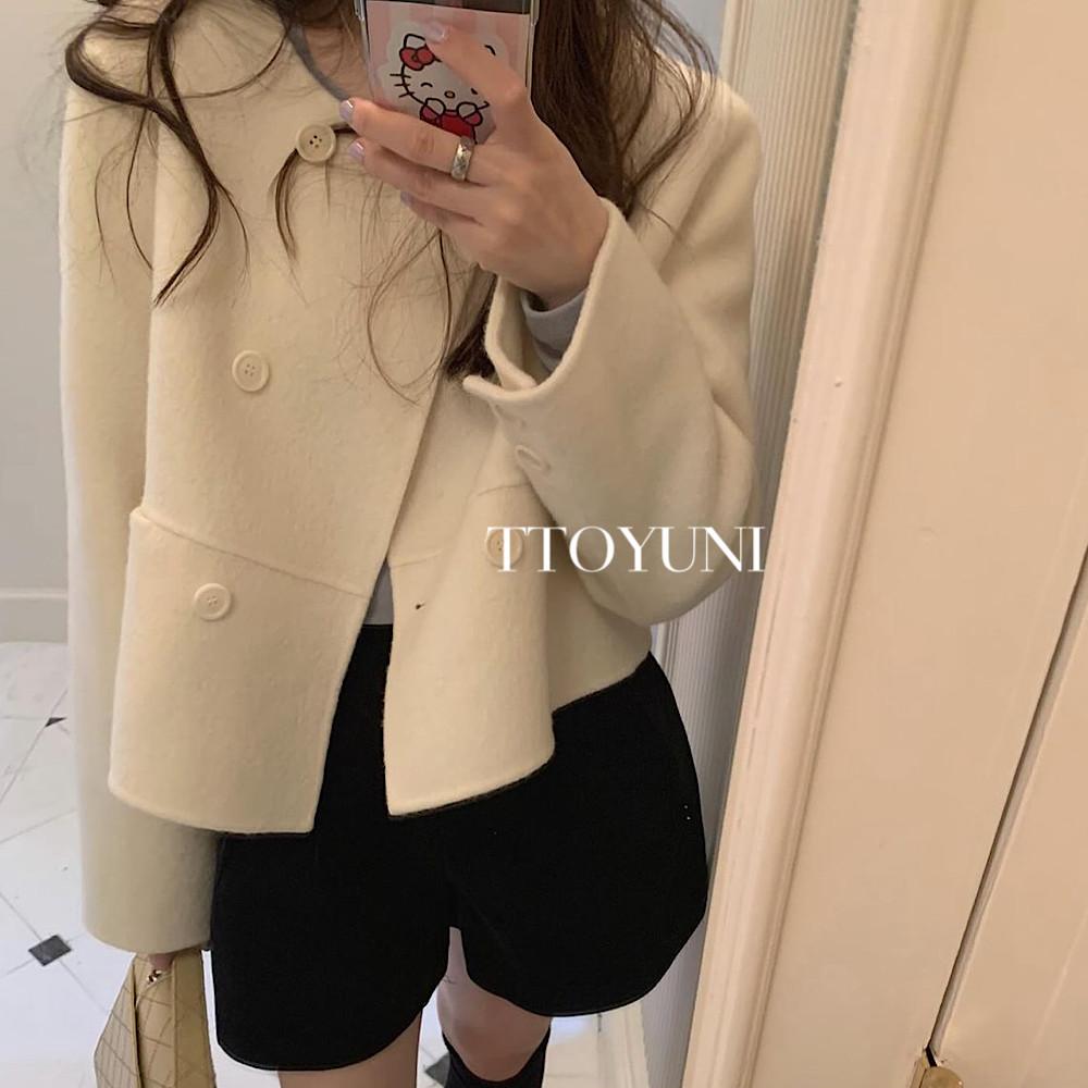 (11월중순출고) 프리티영띵 미니 숏 더블 울 핸드메이드 코트 PYT 프영띵 핸메 떠유니