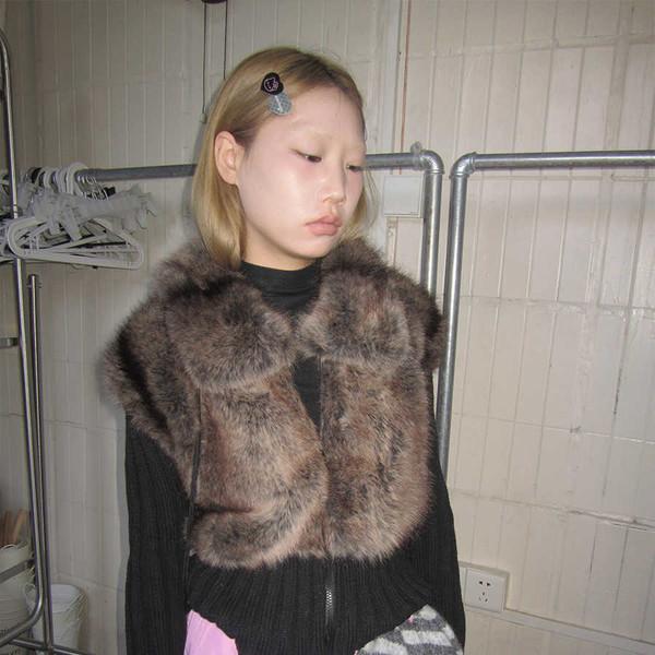 3MONTH hottie plush thick knit stitching zipper fur coat