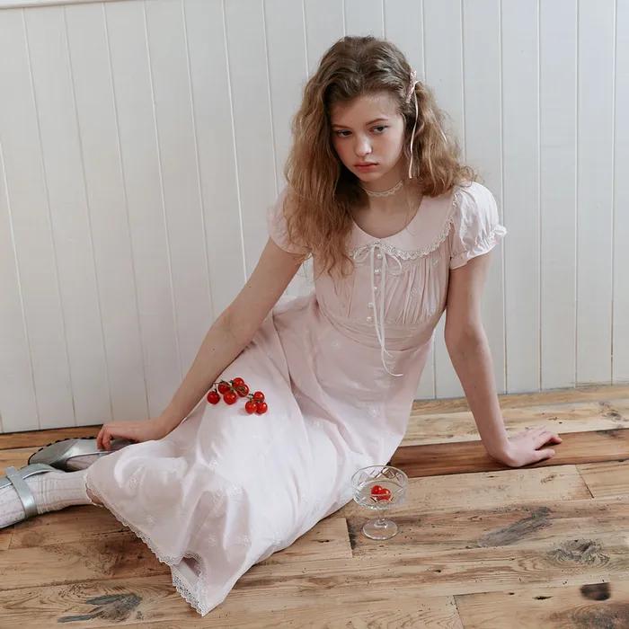 Cest_Floral embroidery lace collar dress