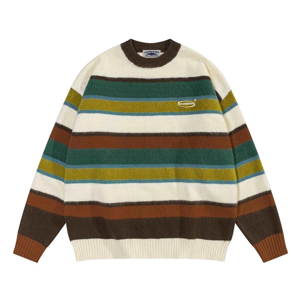Multicolor striped crew neck loose sweater