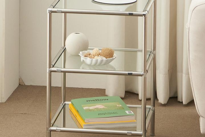 퓨어 틈새 미니 슬림 3단 모듈 유리 선반