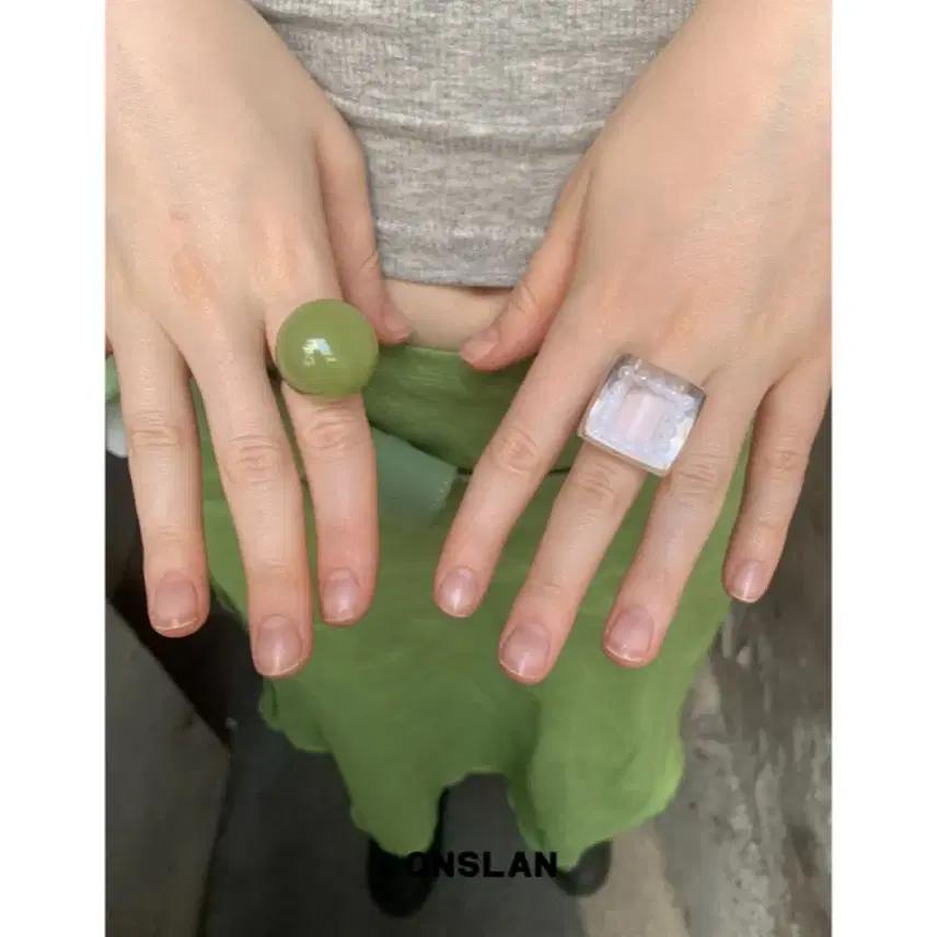 LONSLAN 반지 원형 초록색 반지