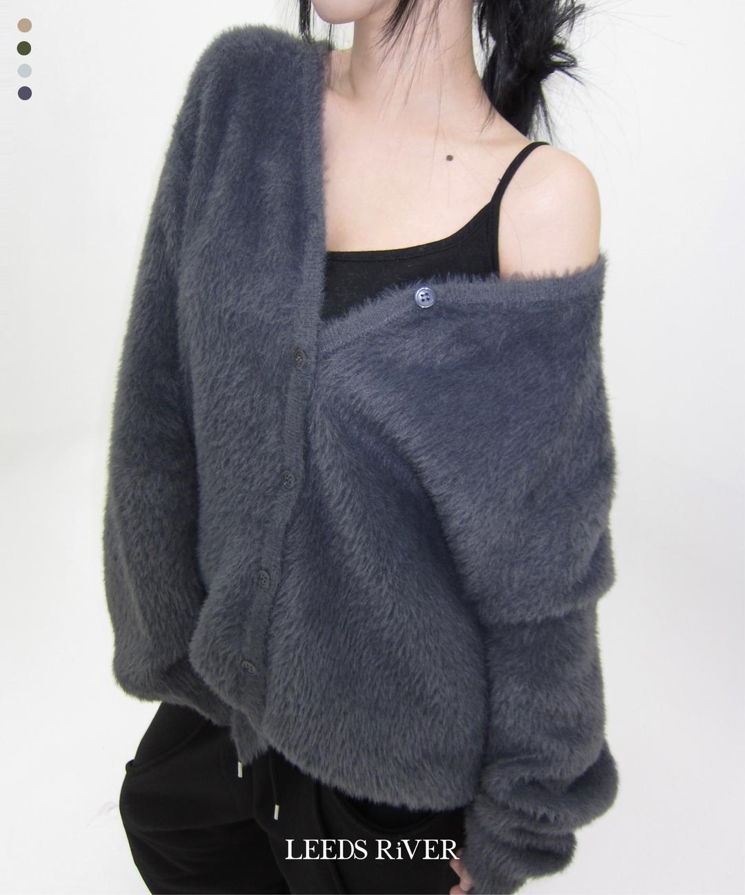 리즈리버 [*overfit/워머] 브러쉬 앙고라 니트 가디건 - 4color