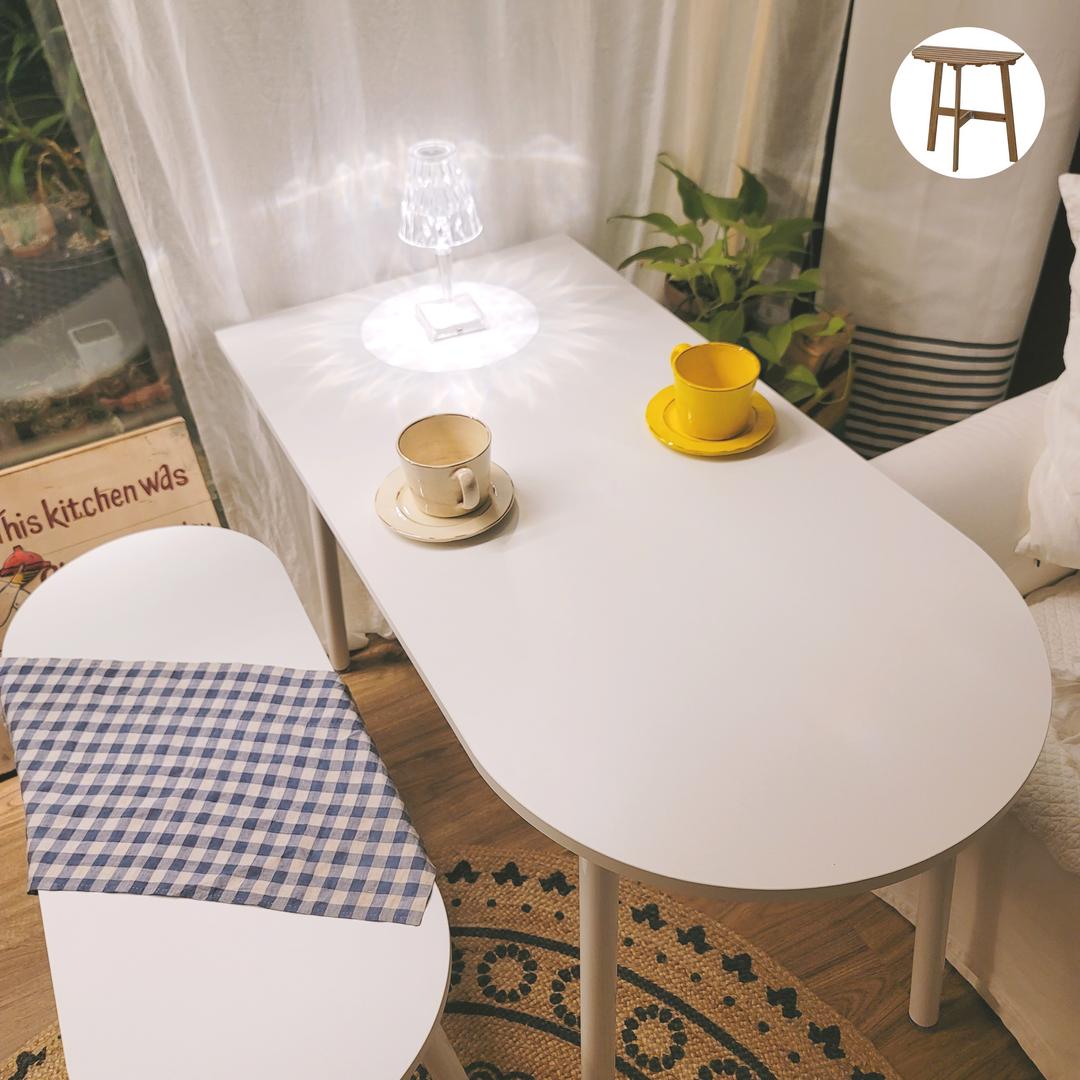 폭좁은 반원 테이블 이케아 2인용 식탁 겸 책상 소형 미니식탁 화이트 반원형 반타원형