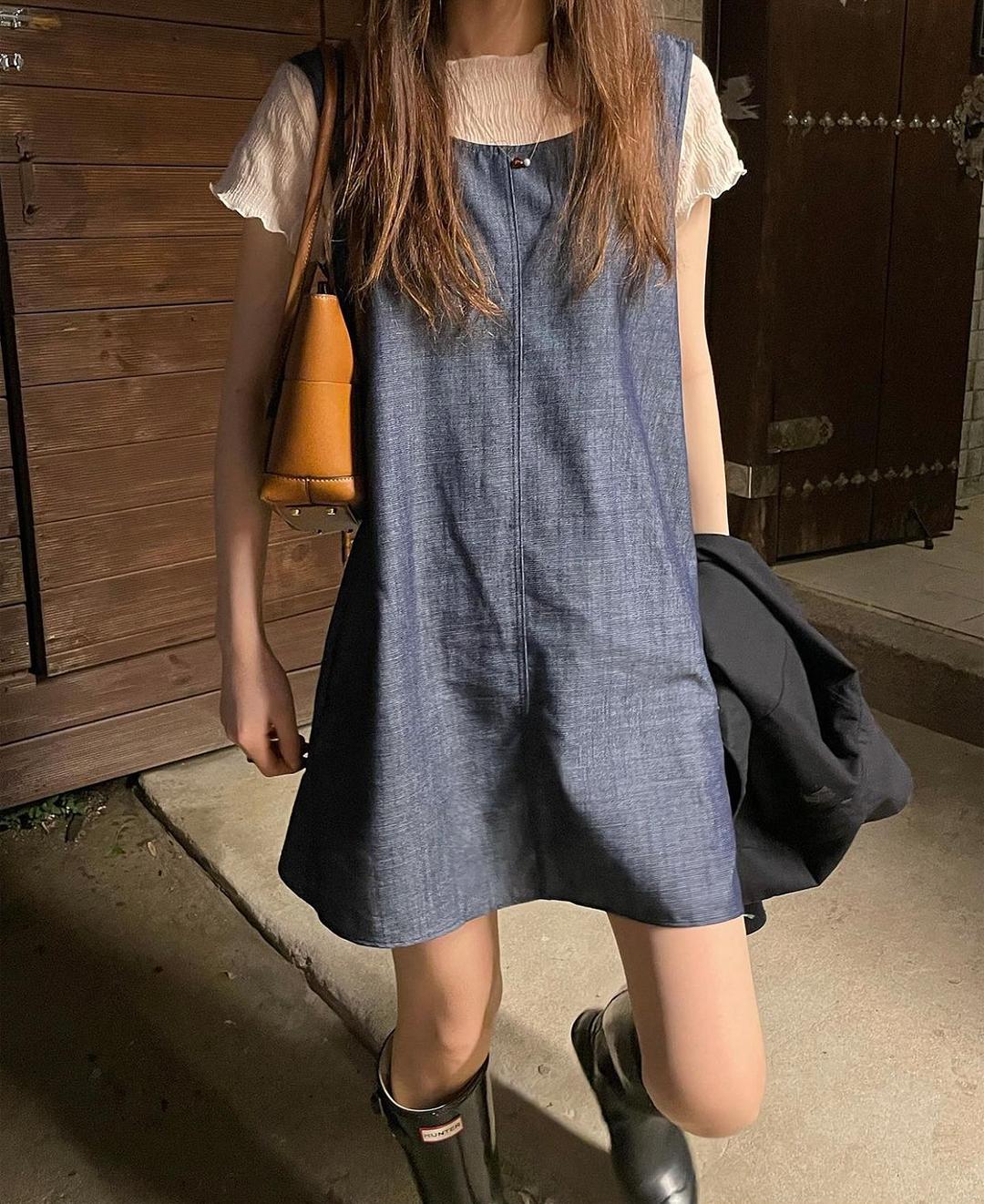 백 셔링 미니 원피스 데님