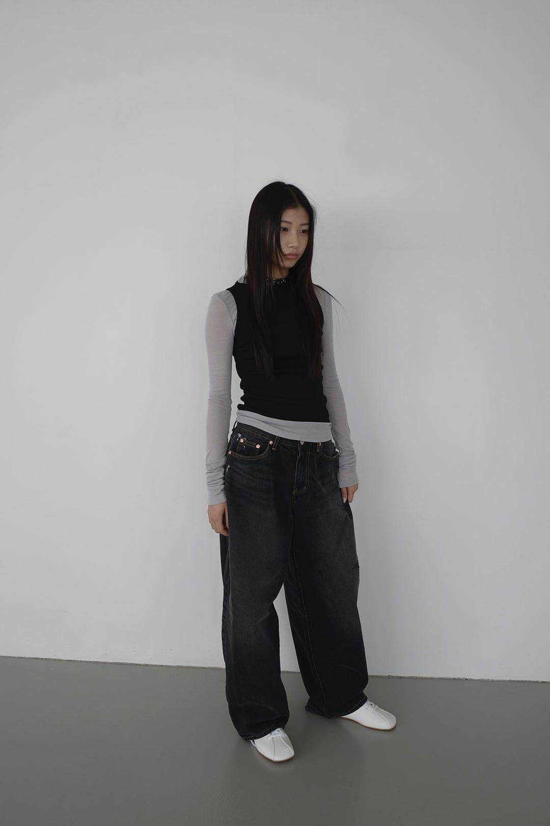 VINTAGE DAMAGE DENIM PANTS (BLACK DENIM)