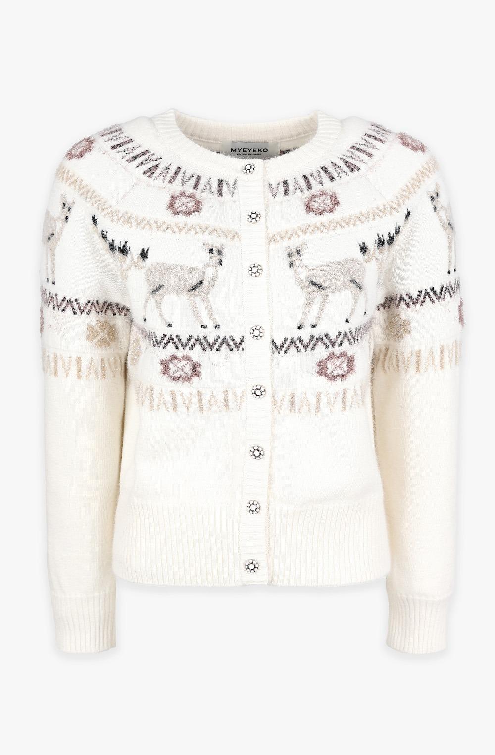 Nordic Deer Angora Knit Cardigan (IVORY)
