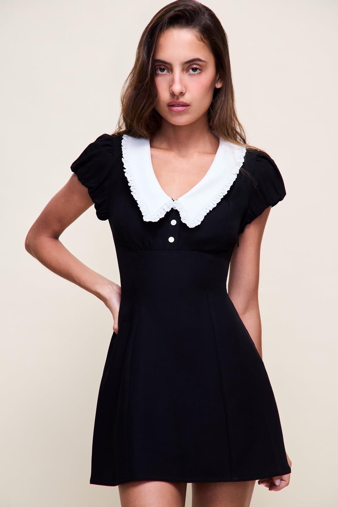 Jane Eyelet Mini Dress - Black / XXS