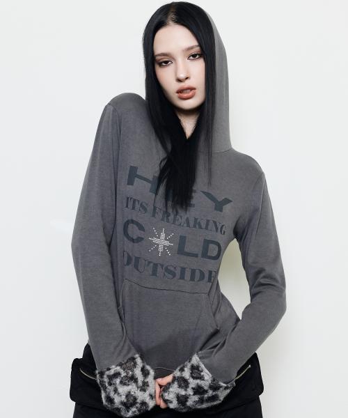 EV FUR HOOD T-SHIRT(CHARCOAL)