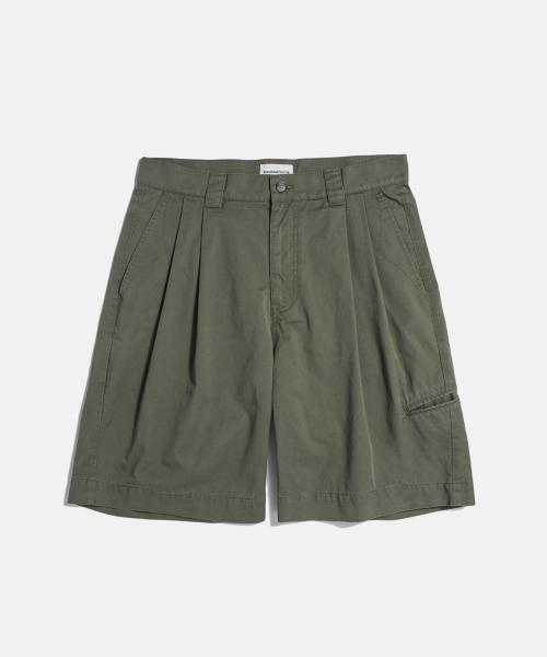 Double Pleats Chino Shorts Grey Olive