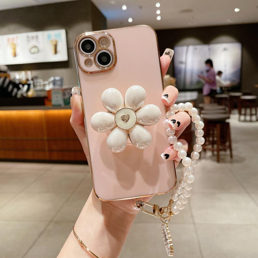 르앙즈. 플라워 그립톡 진주 스트랩 케이스