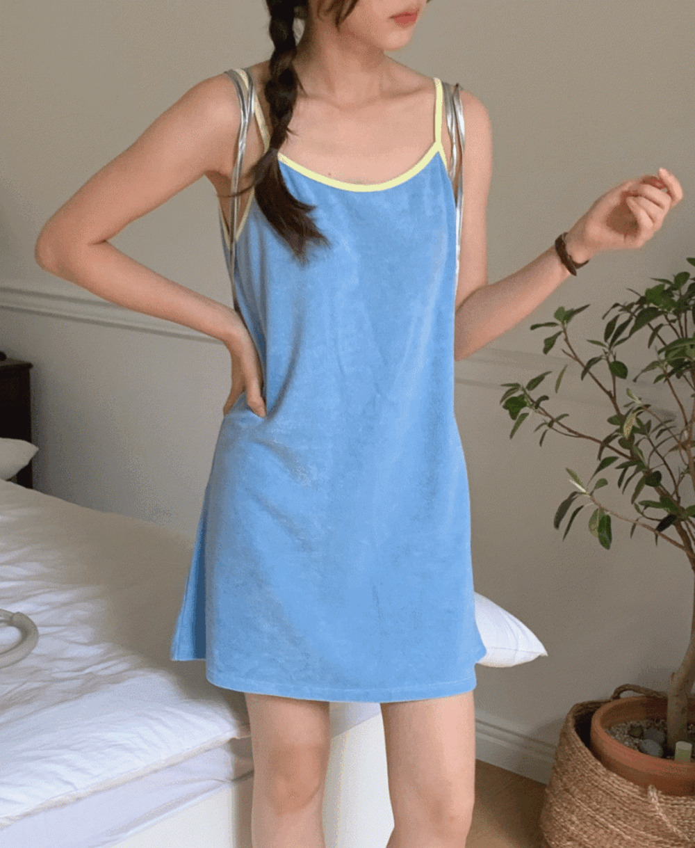 베베 타올 테리 배식 커버업 나시 미니 원피스 [수영복커버업,비치웨어,비치원피스,휴양지룩]