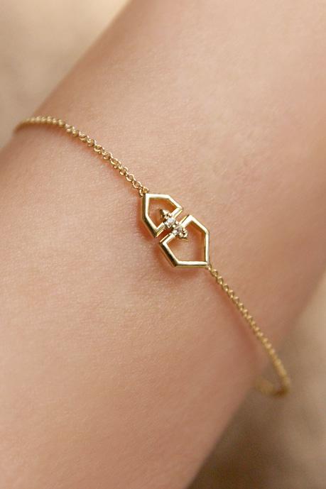 마테오 B_다이아몬드 더블 헥사곤 팔찌_14K GOLD[천연 다이아몬드]