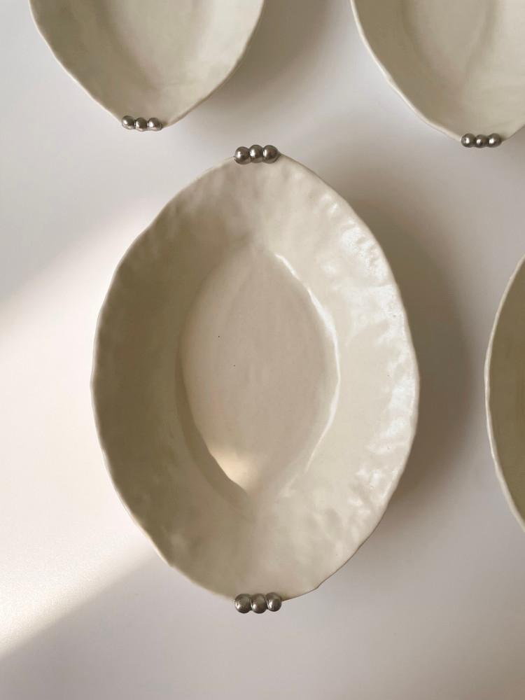 Boat plate (Triple beads) | 파스타접시 디저트접시 앞접시 소스볼
