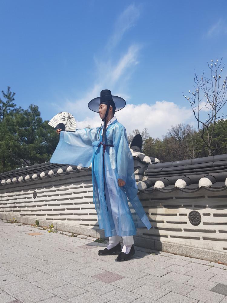 (대여) 남자 하늘색 고급 선비옷, 홑도포,도포  '수국'