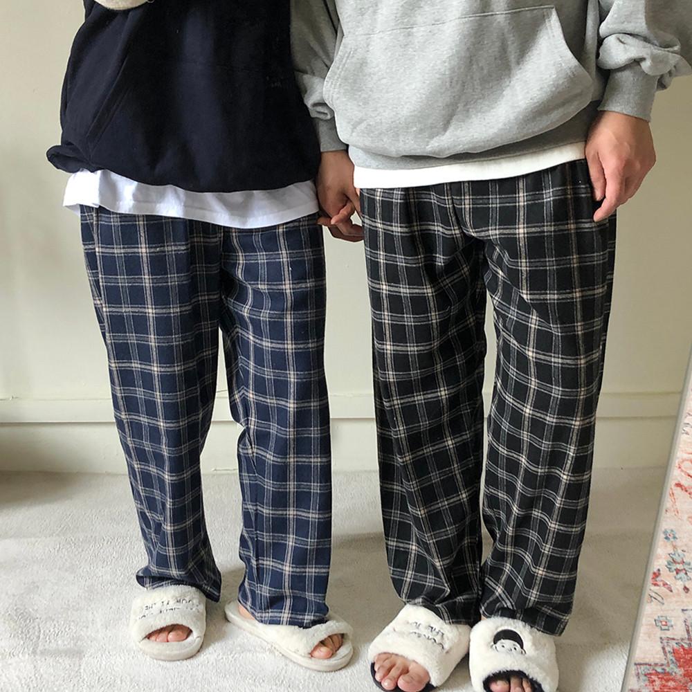 허쉬 체크 9부 잠옷바지 커플 파자마팬츠 가을겨울 긴바지 실내복 홈웨어