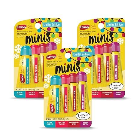 Carmex Daily Care Minis Moisturizing Lip Balm Holiday Tubes, 12 Count (3 Packs of 4)