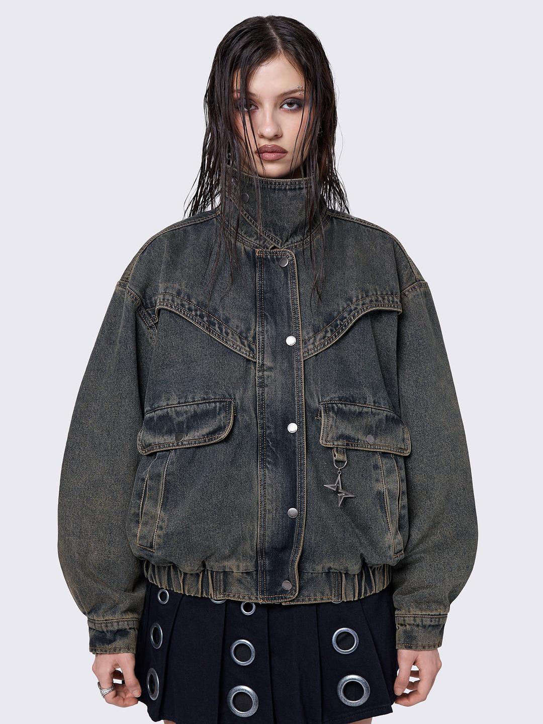 Joy Blue Denim Bomber Jacket - S / Blue