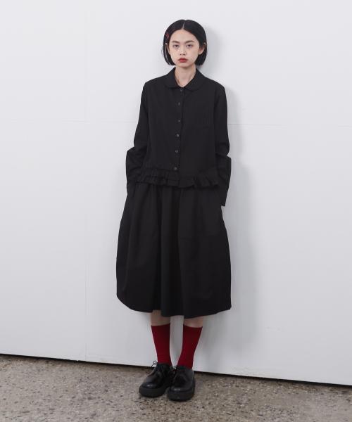 BALLOON BANDING MIDI SKIRT, BLACK