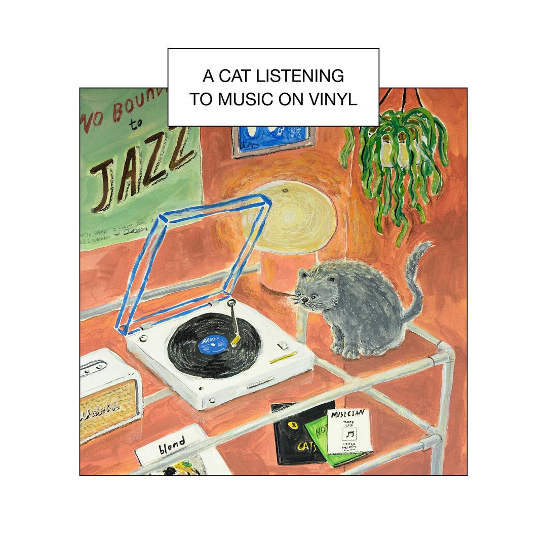 [Poster&Card] A cat listening to music on vinyl