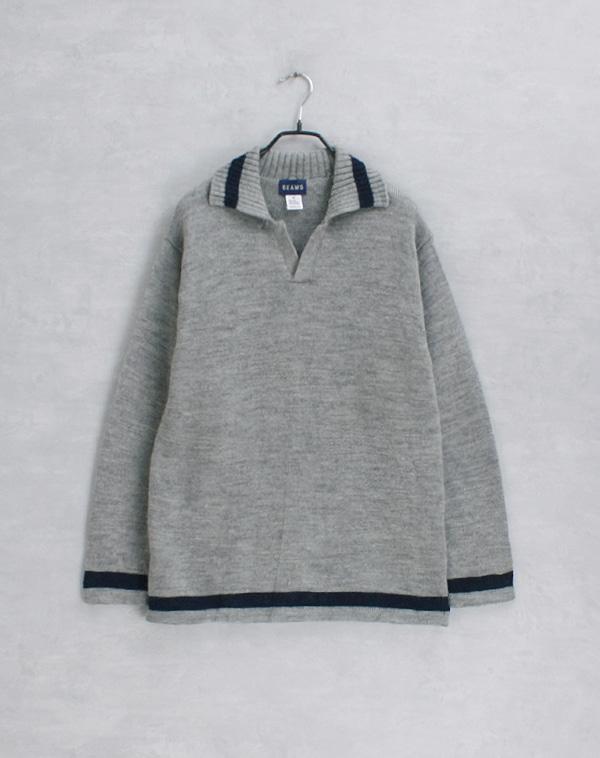 BEAMS _ open collar wool knit