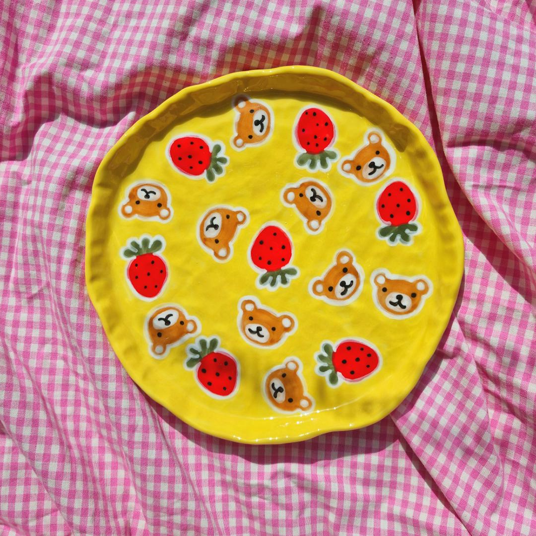 딸기 곰돌이 디너접시