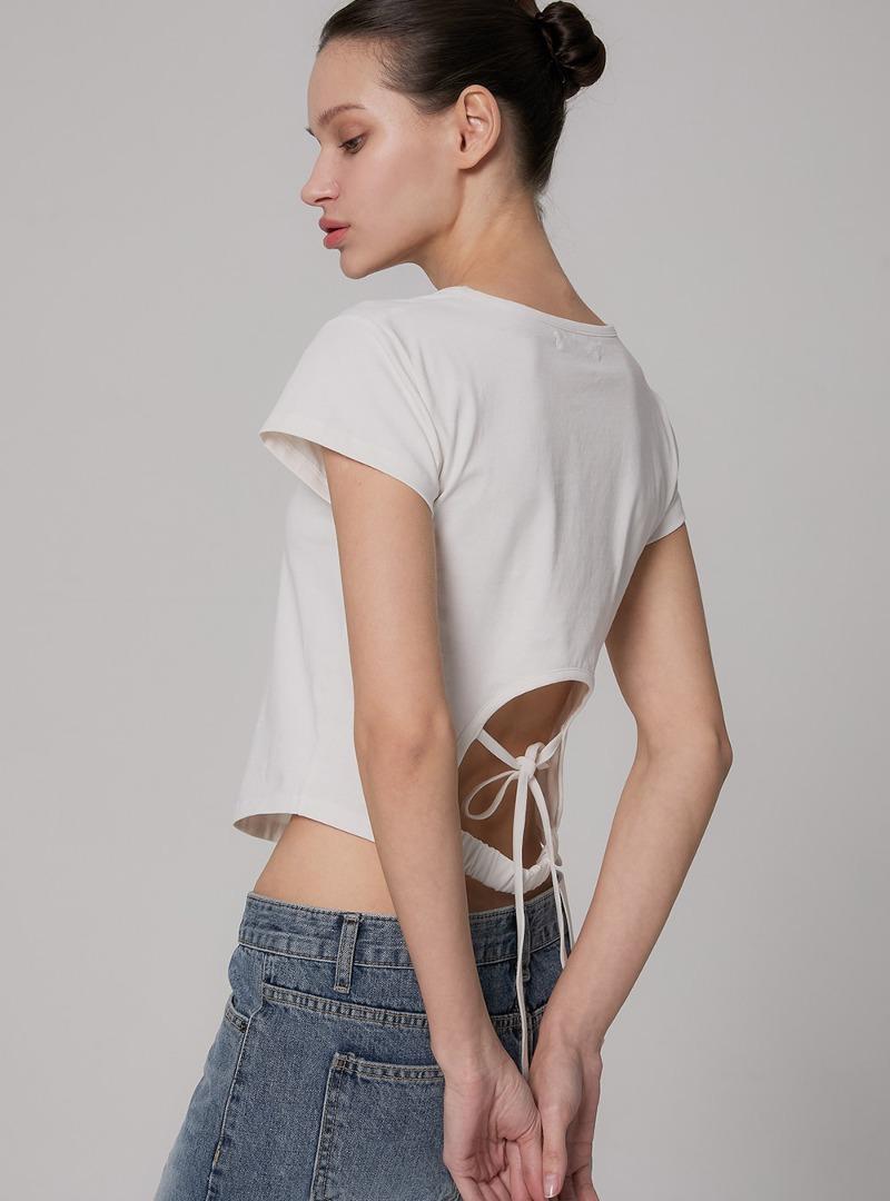 [5544] 언발 스트링 숏 슬리브 (화이트)