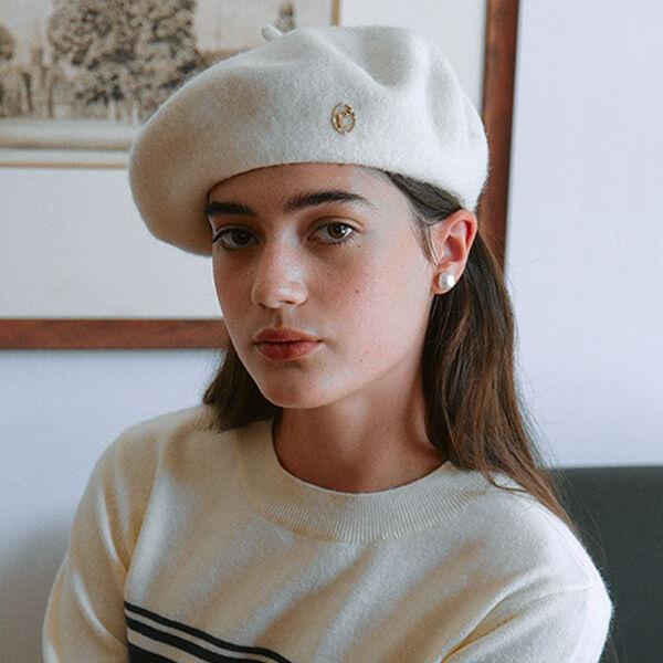 LOGO WOOL BERET IVORY