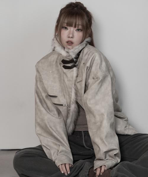 피그먼트 무스탕 퍼 점퍼 (그레이시 베이지)