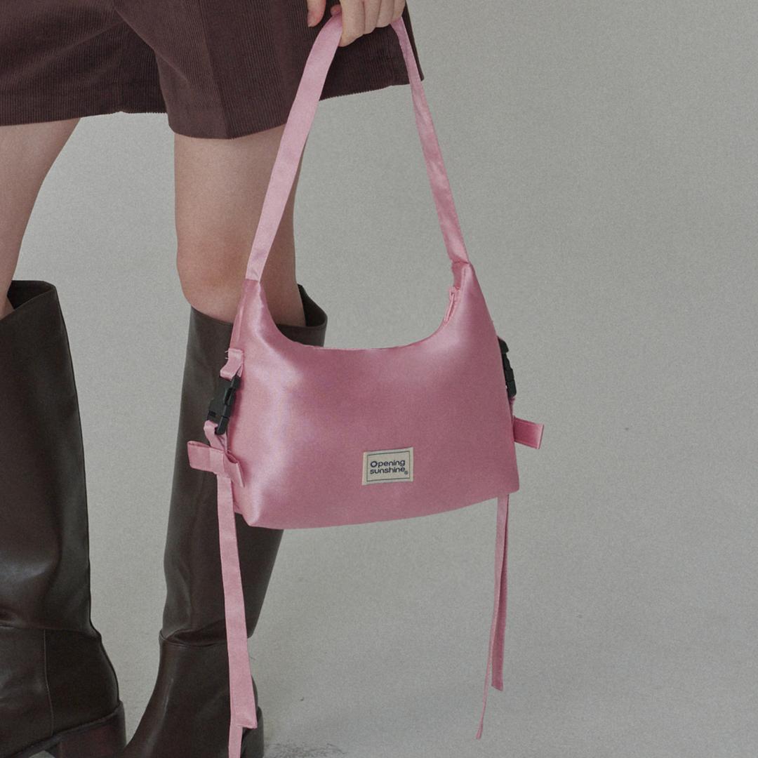 Side Detailed Ribbon Hobo Bag_Pink