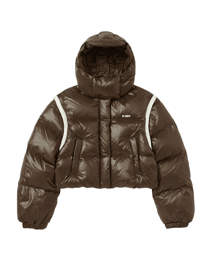 우먼스 디태처블 투웨이 슬리브 글로시 다운 자켓 브라운