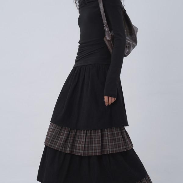 Layered Check Maxi Skirt