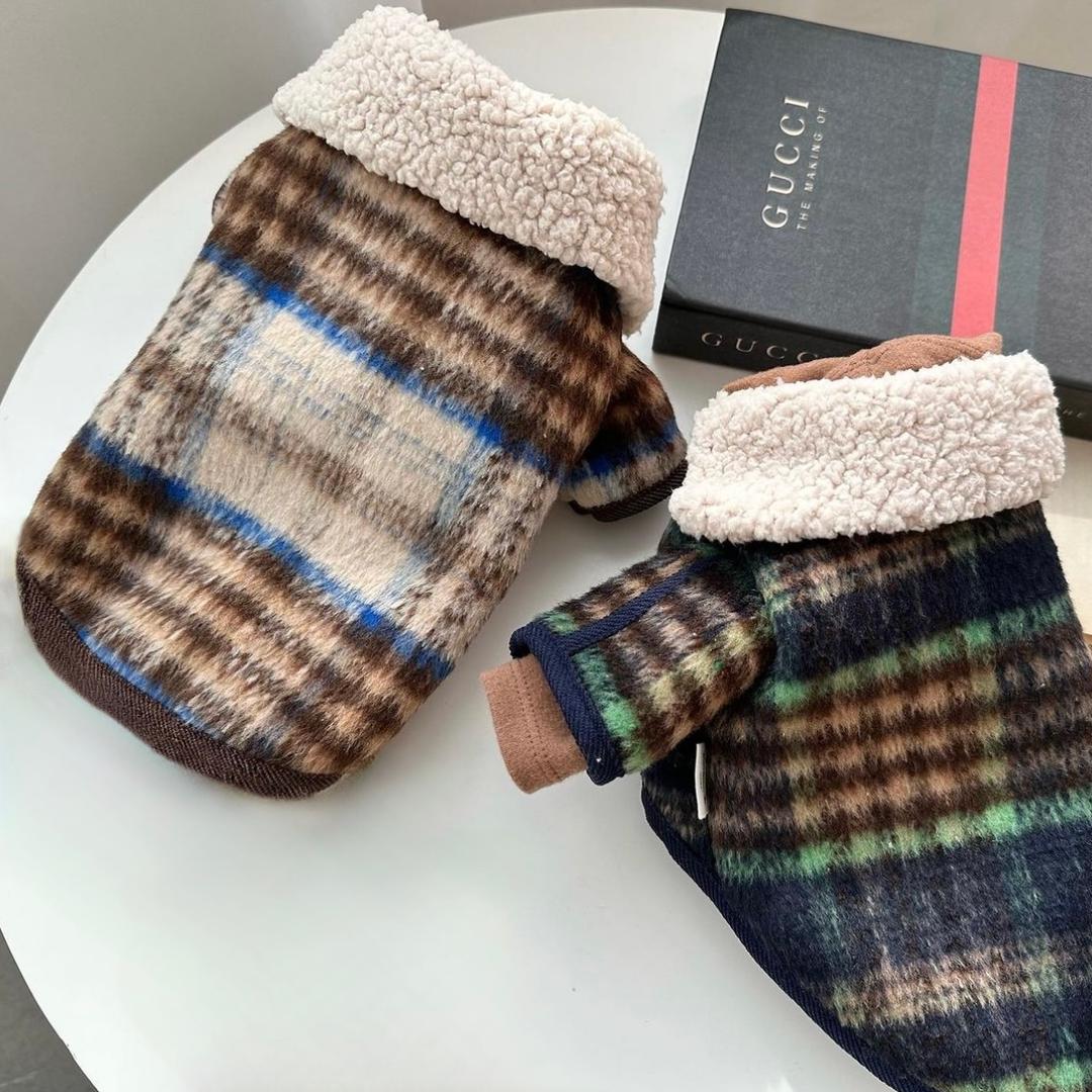 강아지옷 미드나잇 체크 양털 자켓 겨울 모직 아우터 애견의류 S-2XL